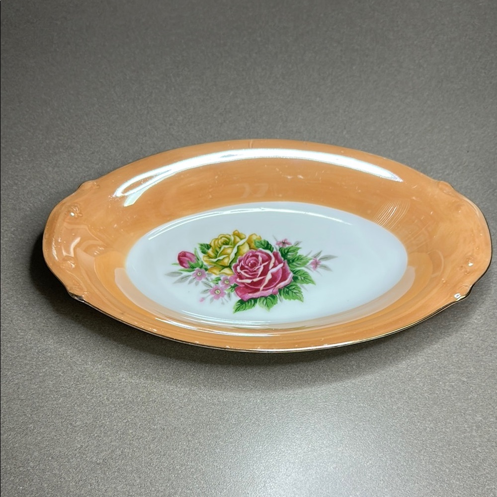 Vintage Lusterware peach trinket dish